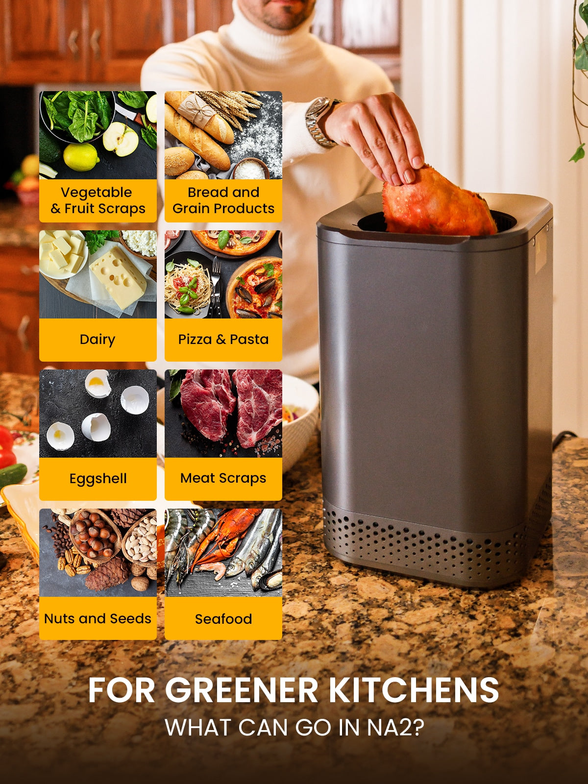 Nagual NA2 Smart Countertop Garbage Disposal Food Waste Composter ...